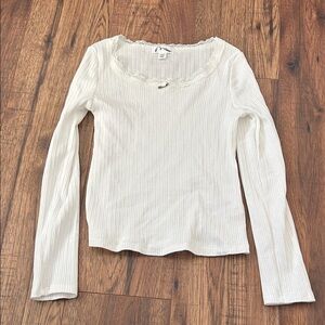 Target art class Girls White Ribbed Long Sleeve Top with Lace Trim